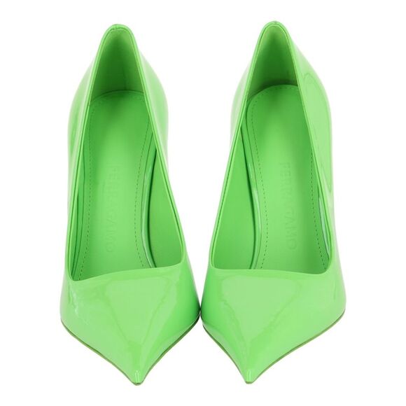 Ferragamo Eva X5 Pantent Leather Pumps Green Womens